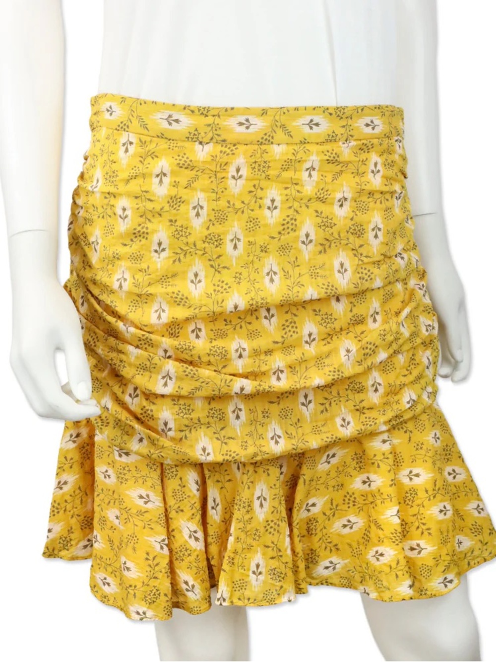 Veronica Beard Yellow Floral Ruffled Mini Skirt